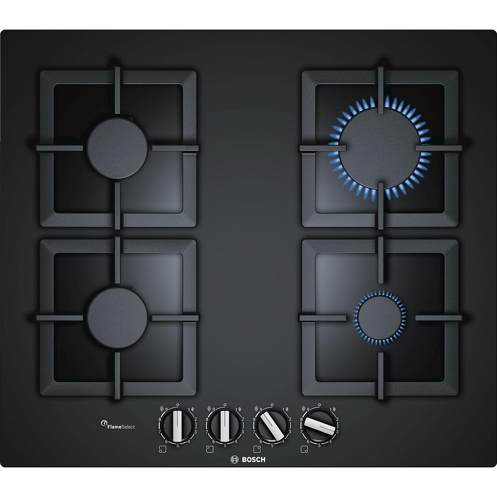 Bosch Hob PPP6A6B20 Gas on glass, Number of burners/cooking zones 4, Black, plīts virsma