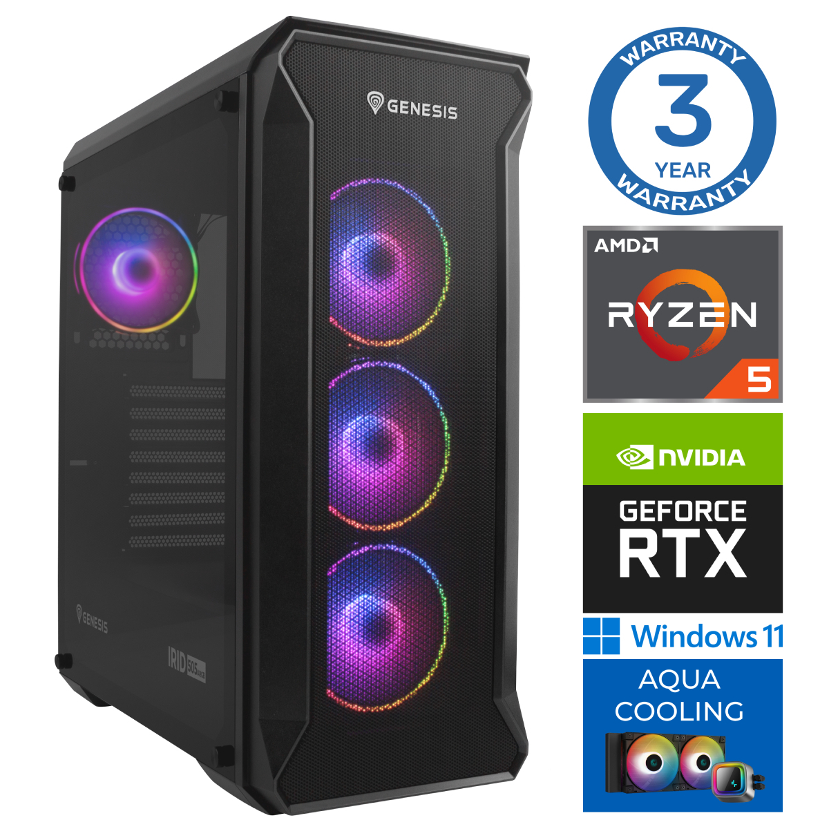 INTOP AQUA Ryzen 5 7600X 16GB DDR5 1TB SSD M.2 NVME RTX5070 12GB WIN11Pro RW42327 (7777411542327) dators