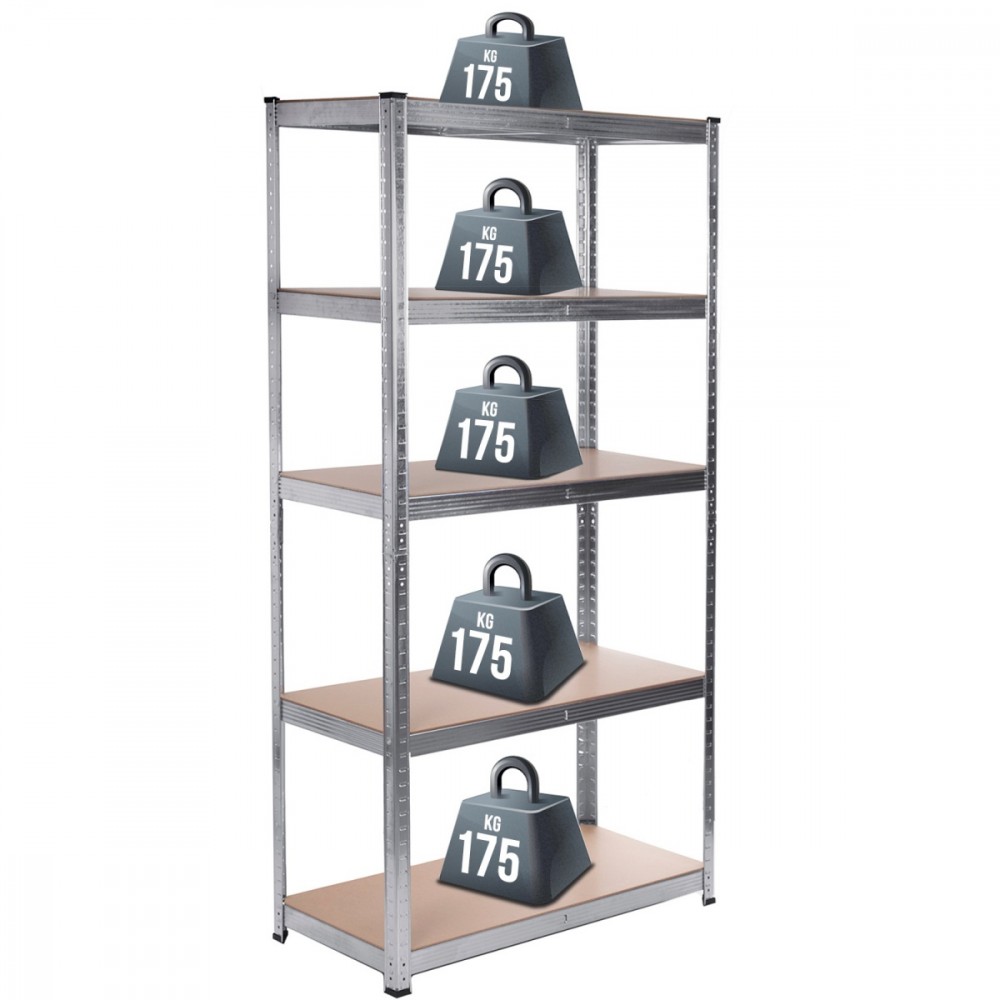 GreenBlue GB378 Metal Storage Rack Cabinet Shelves 175kg x5 180x90x40cm Galvanized Folding MDF