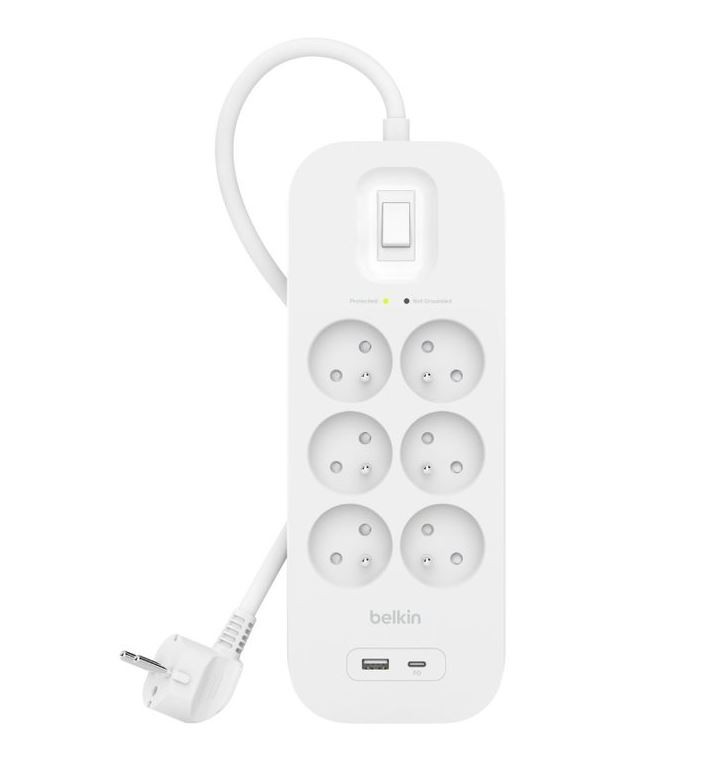 Surge Protector SurgePlus 6xFR 1xUSB-A 1xUSB-C 650J 2M elektrības pagarinātājs