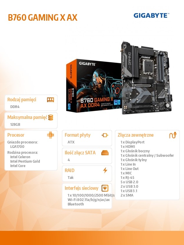 GIGABYTE B760 GAMING X AX LGA1700 DDR5 pamatplate, mātesplate