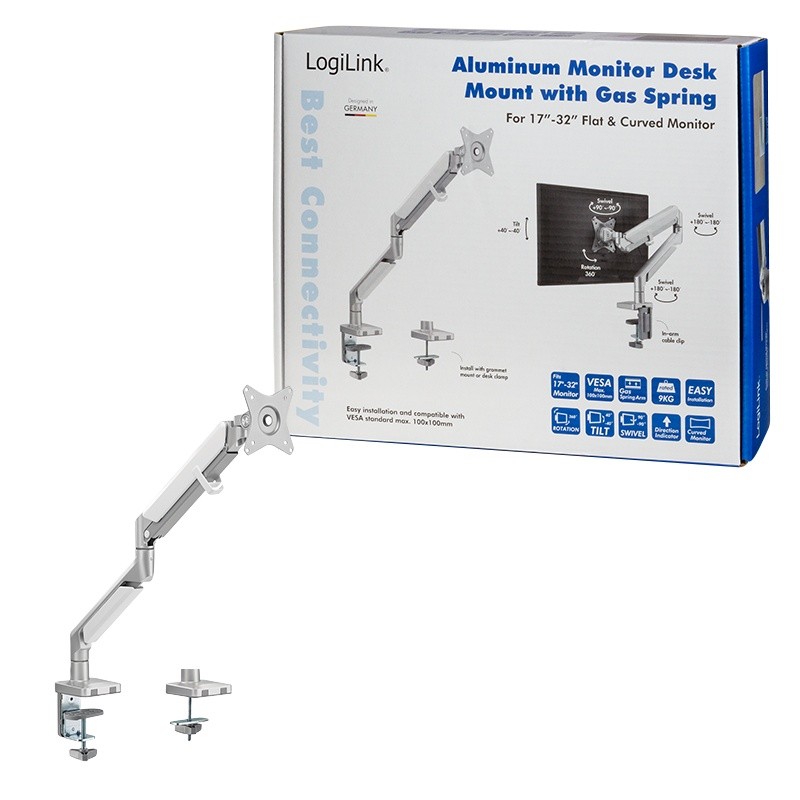 Logilink BP0086 Desk Mount, 17-32 , Maximum weight (capacity) 9 kg, Silver 4052792058055 TV stiprinājums