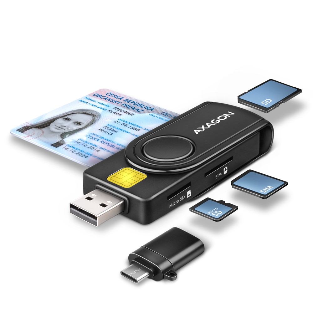 AXAGON CRE-SMP2A USB Smart Card & SD/microSD/SIM Card PocketReader karšu lasītājs