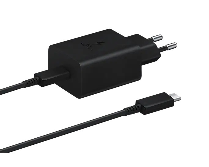 Samsung EP-T4510 45W GaN USB-C atrs ladetajs ar vadu 1.8m TypeC - TypeC melns iekārtas lādētājs