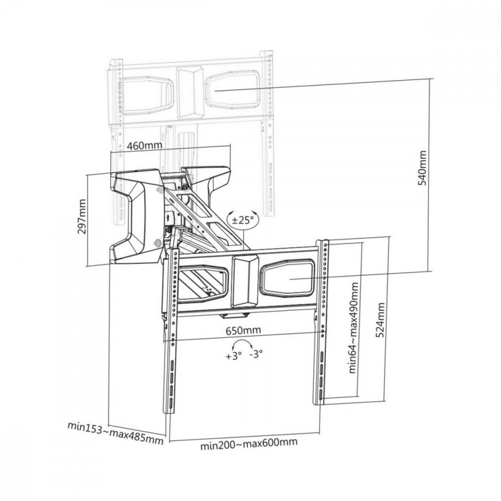 Maclean MC-891 Electric TV Wall Mount Bracket with Remote Control Height Adjustment 37'' - 70" max. VESA 600x400 up to 35kg Above Fireplace TV stiprinājums