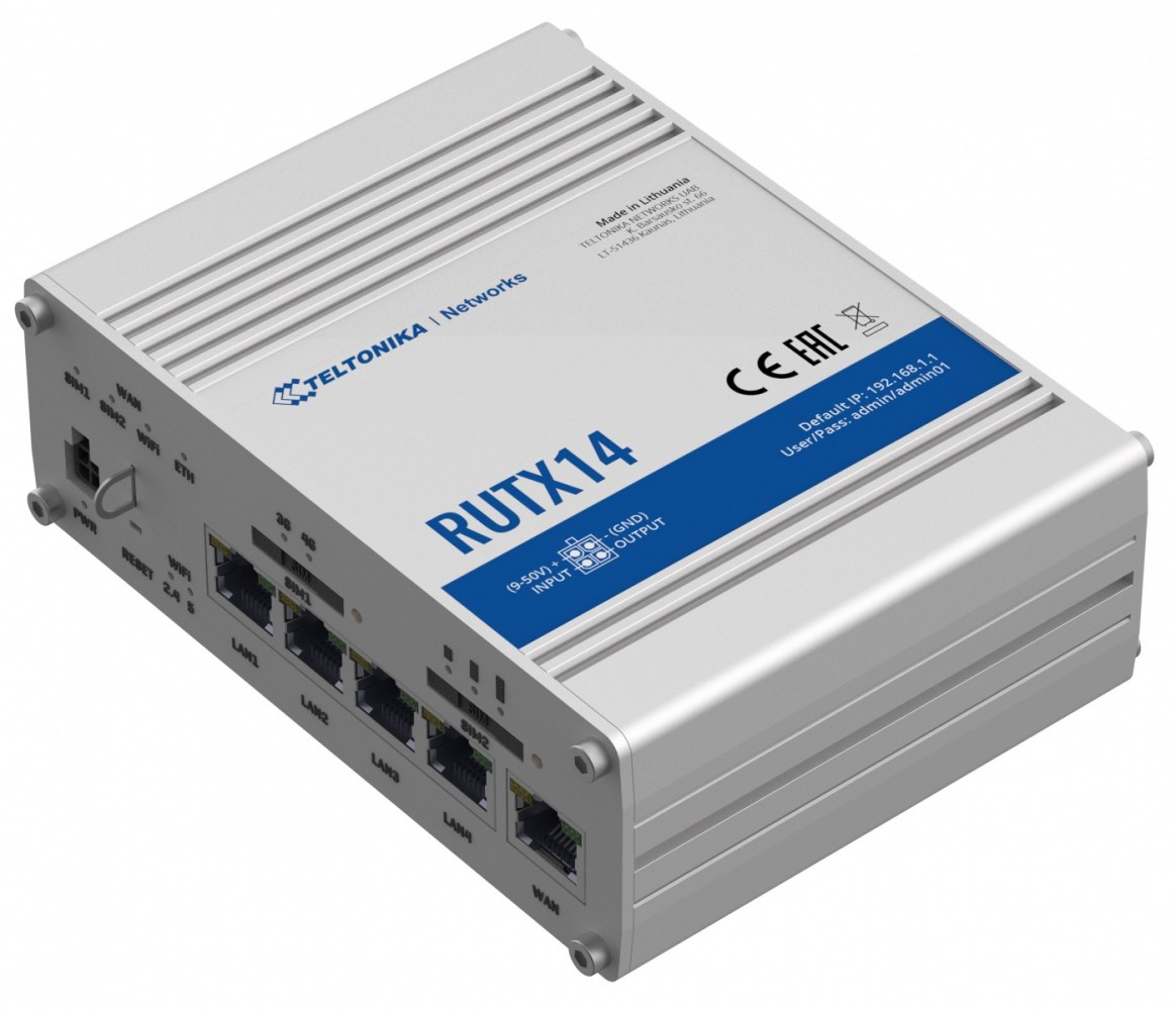 TELTONIKA IOT ROUTER RUTX14 2XLTE(CAT12)+ETH+WIFI Rūteris