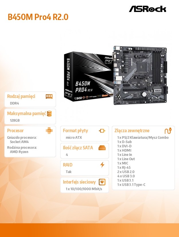 ASRock B450M Pro4 R2.0 (Motherboard, Micro-ATX, AMD AM4-Socket) pamatplate, mātesplate