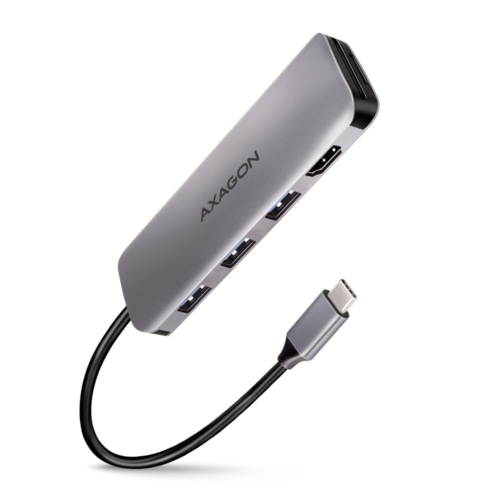 AXAGON HMC-HCR3A USB-Hub, 3x USB-A + HDMI + SD/microSD, USB-C 3.2 Gen 1, 20 cm USB-C-Kabel Datora korpuss