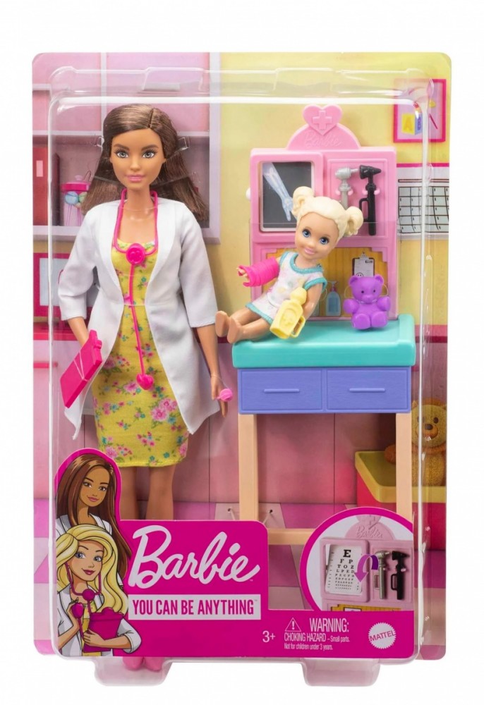 Barbie Career Pediatrician Playset, Brunette Doll, Exam Table, X-Ray, Stethoscope, Patient Doll, Teddy Bear DHB63/GTN52 (887961918632) bērnu rotaļlieta