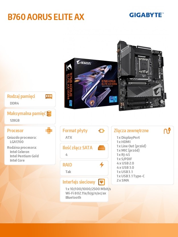 GigaByte B760 AORUS ELITE AX - 1700 pamatplate, mātesplate