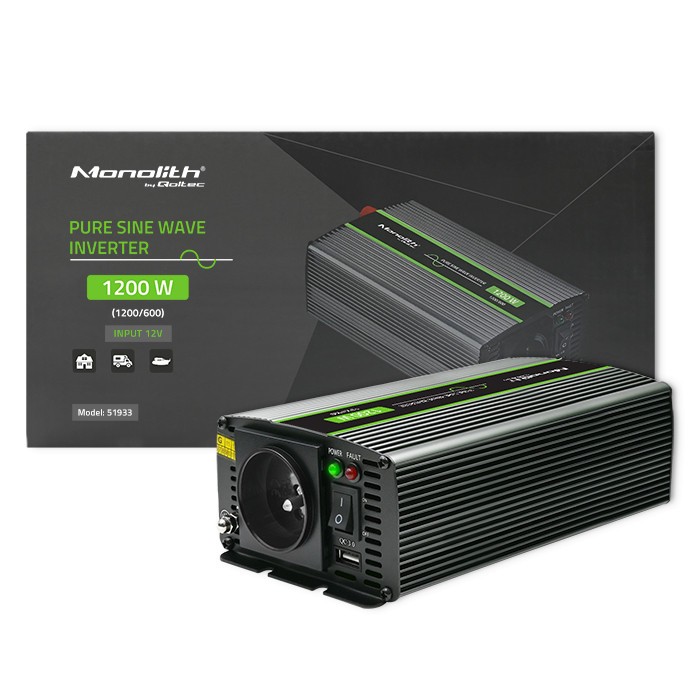 Pure Sine Wave Inverter Monolith, 600W, 1200W Strāvas pārveidotājs, Power Inverter