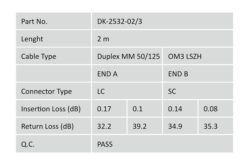 Digitus DK-2532-02/3 Fib Opt. Patch Cord. LC to SC Multimode 50/125 Į. Duplex kabelis, vads