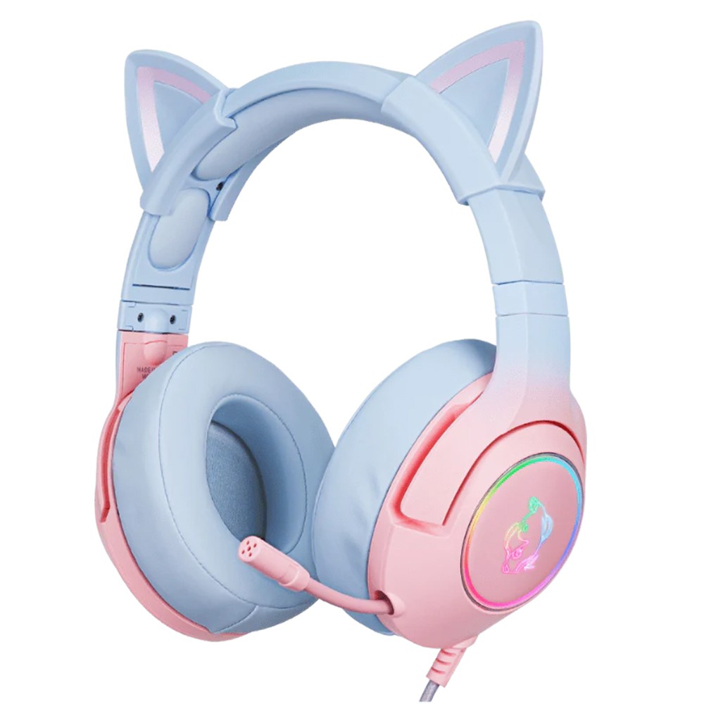 Gaming headset K9 7.1 RGB Surround cat-ear USB pink-blue austiņas