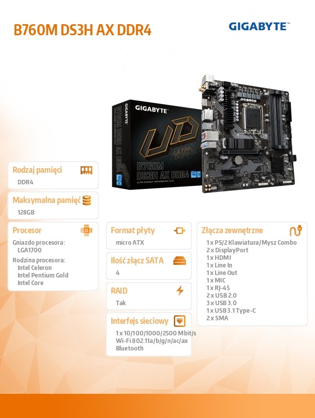 GIGABYTE B760M DS3H AX LGA1700 DDR4 pamatplate, mātesplate