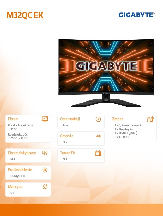 Gigabyte M32QC, 80 cm (31,5 Zoll), 165 Hz, FreeSync Premium, VA - DP, HDMI monitors