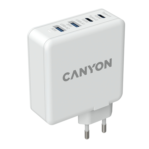 Canyon, GAN 100W charger  Input:  100V-240V Output: USB-C1/C2: 5V 3A , 9V 3A , 12V 3A , 15V 3A , 20V 5A  USB-A 1/A2: 4.5V/5A, 5V/4.5A, 9V/3A iekārtas lādētājs