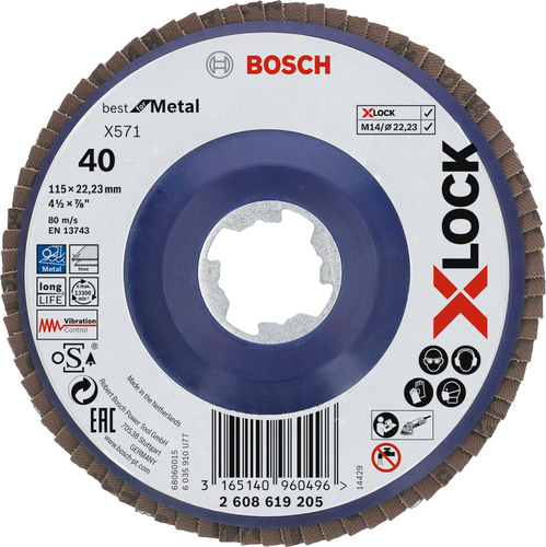 Bosch Best for Metal X571 - Schleifscheibe - für Metall - 115 mm - X-LOCK - Körnung: K40 3165140960496