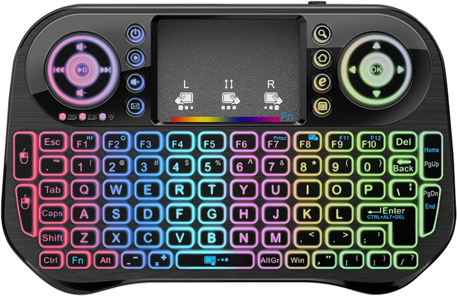 Fusion Rainbow kompakta bezvadu tastatūra ar skārienpaliktni un krāsainu apgaismojumu Android | iOS | TV | PC FUSI10MBK (4752243047163) klaviatūra
