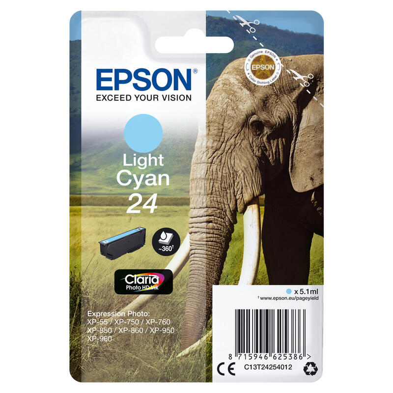 Epson T2425 "Elefant" Tinte Single Pack Light cyan kārtridžs