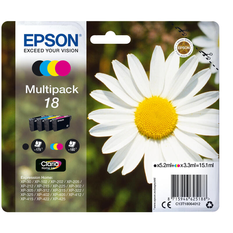 Set Epson T1806 CMYK MultiPack | XP- 102/202/205/302/305/402/405/405WH kārtridžs