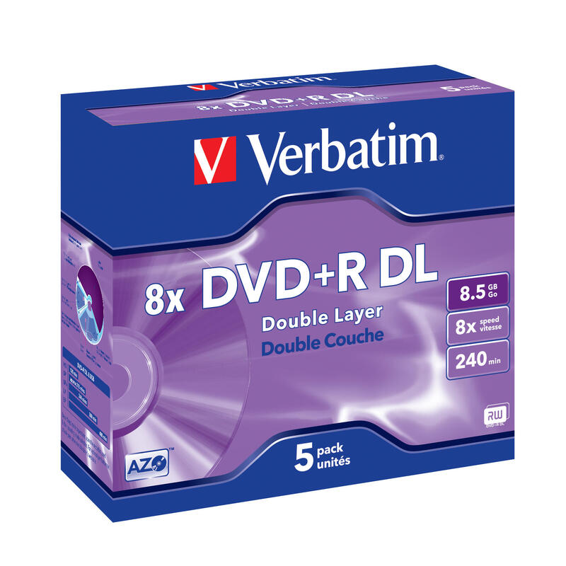 Verbatim DVD+R DL  5pcs, 8.5GB, 8x, jewel case, matte silver matricas