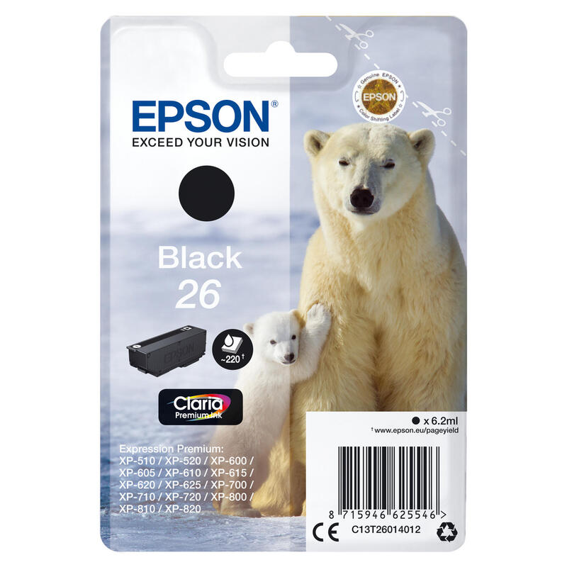 Epson T2601 "Eisbar" Tinte Single Pack black kārtridžs