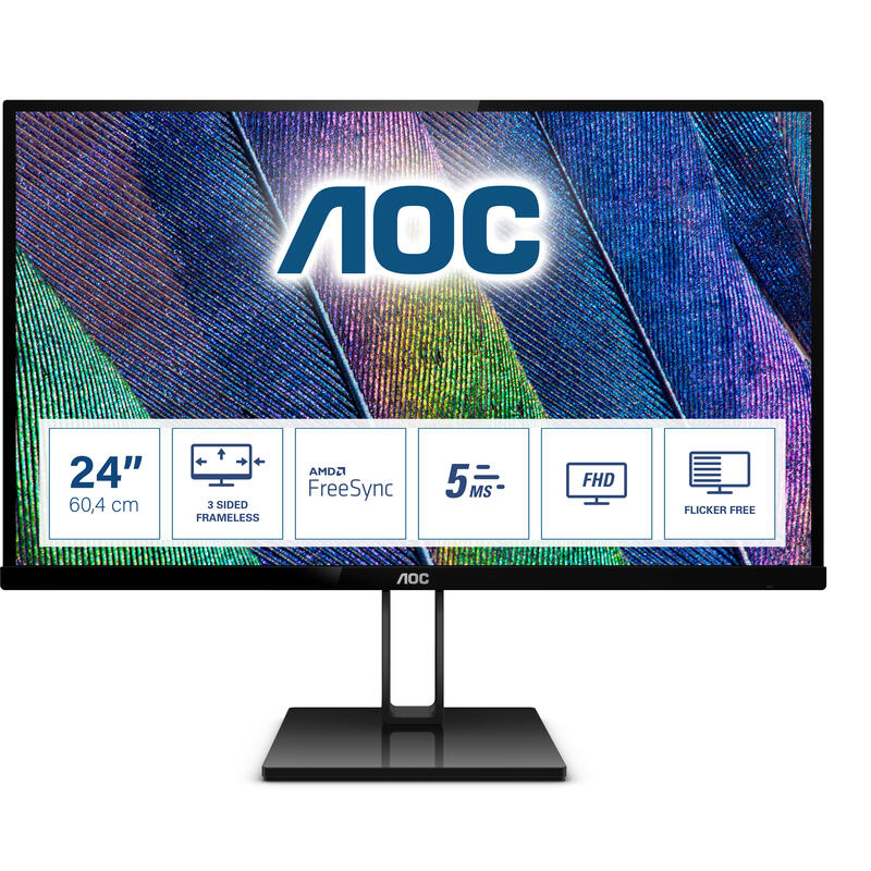 AOC 24V2Q 23.8 , IPS, FHD, 1920 x 1080 pixels, 16:9, 5 ms, Black monitors