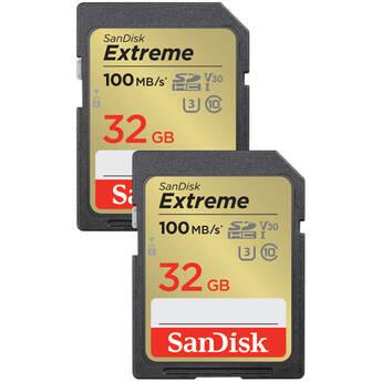 SANDISK Extreme 32GB microSDHC + 1 year RescuePRO Deluxe up to 100MB/s & 60MB/s Read/Write speeds, UHS-I, Class 10, U3, V30 - Twin-pack atmiņas karte