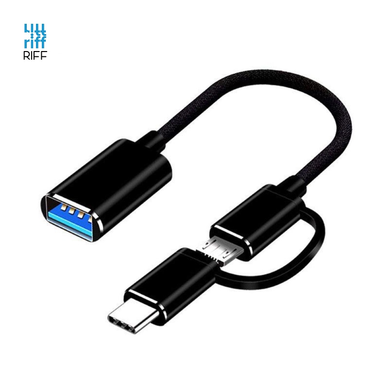 Riff V8 2 in1 OTG Host Vads Type-C + Micro USB Spraudnis uz USB 3.0 Type A 15.5cm Melns OEM 4752219008334 adapteris