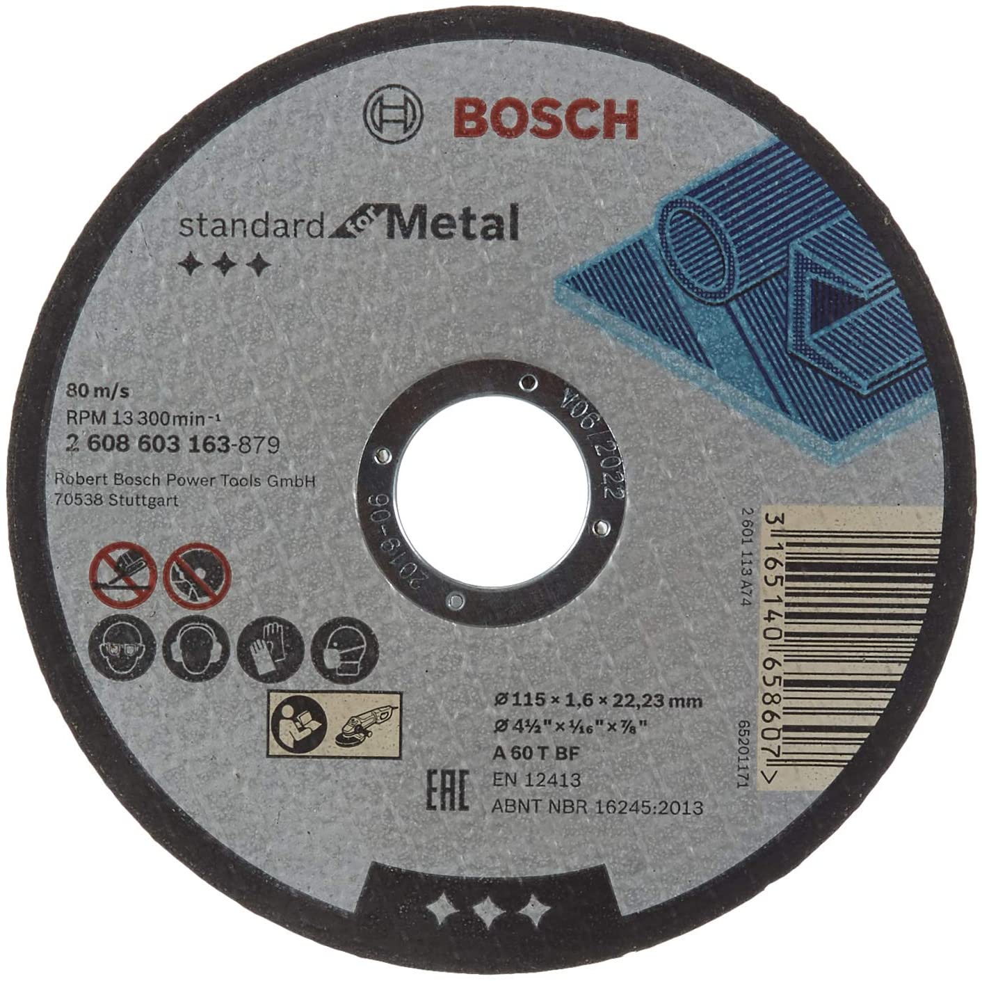 Bosch cutting disc Standard for Metal 115 x 1.6 mm (A 60 T BF) 2608603163 (3165140658607)