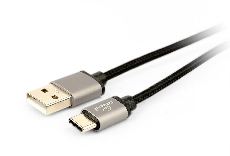 Gembird USB 2.0 cable to type-C, cotton braided, metal connectors, 1.8m, black USB kabelis