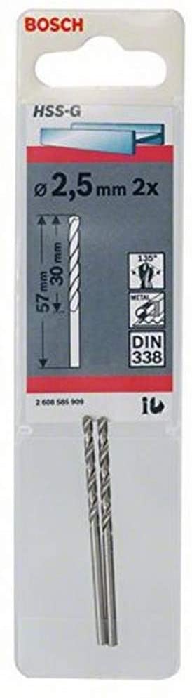 Bosch metal drill HSS-G, DIN 338, O 2.5mm (working length 30mm, 2 pieces) 2608585909 (3165140521444)