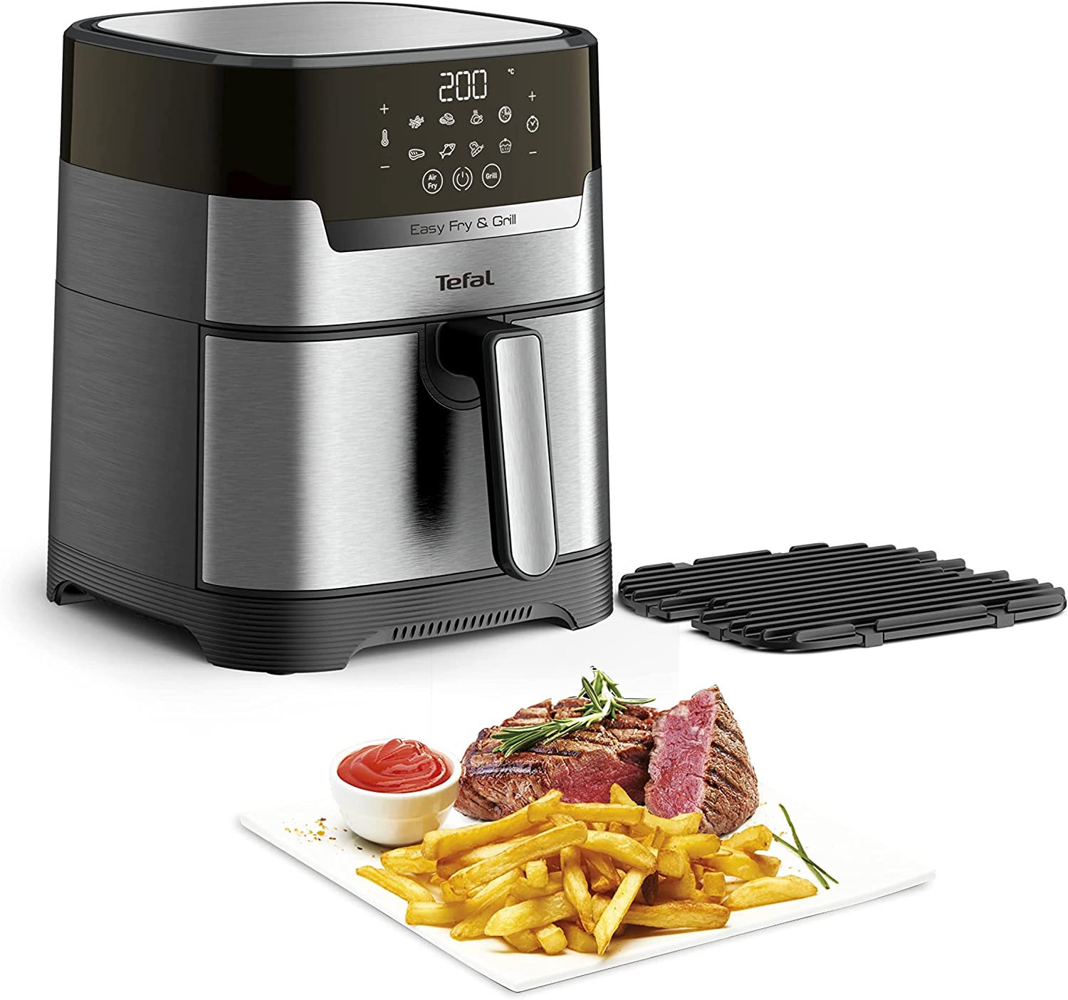 TEFAL Air Fryer with Grill EY505D15 Power 1400 W, Capacity 4.2 L, Stainless Steel ritēšanas iekārta