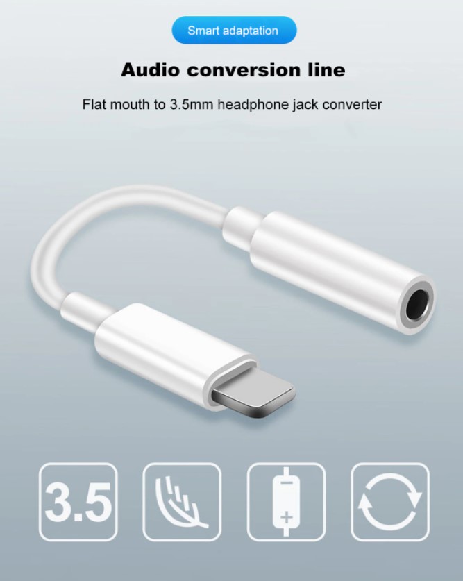 Riff Lightning uz 3.5mm audio austinu ligzdas adapteris (A1749 / MMX62ZM/A analogs) OEM/ Balts 6993124567396 adapteris