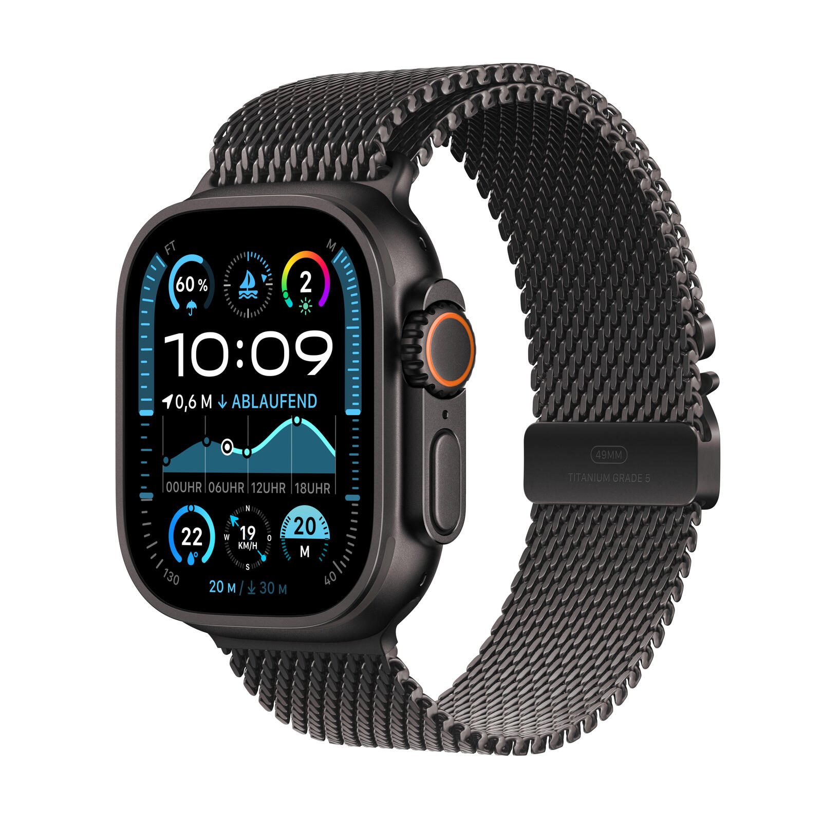 Apple Watch Ultra 2 49mm GPS+4G Titan Milanese M Black Viedais pulkstenis, smartwatch