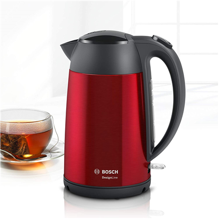 Bosch Kettle DesignLine TWK3P424 Electric, 2400 W, 1.7 L, Stainless steel, 360° rotational base, Red 4242005188055 Elektriskā Tējkanna