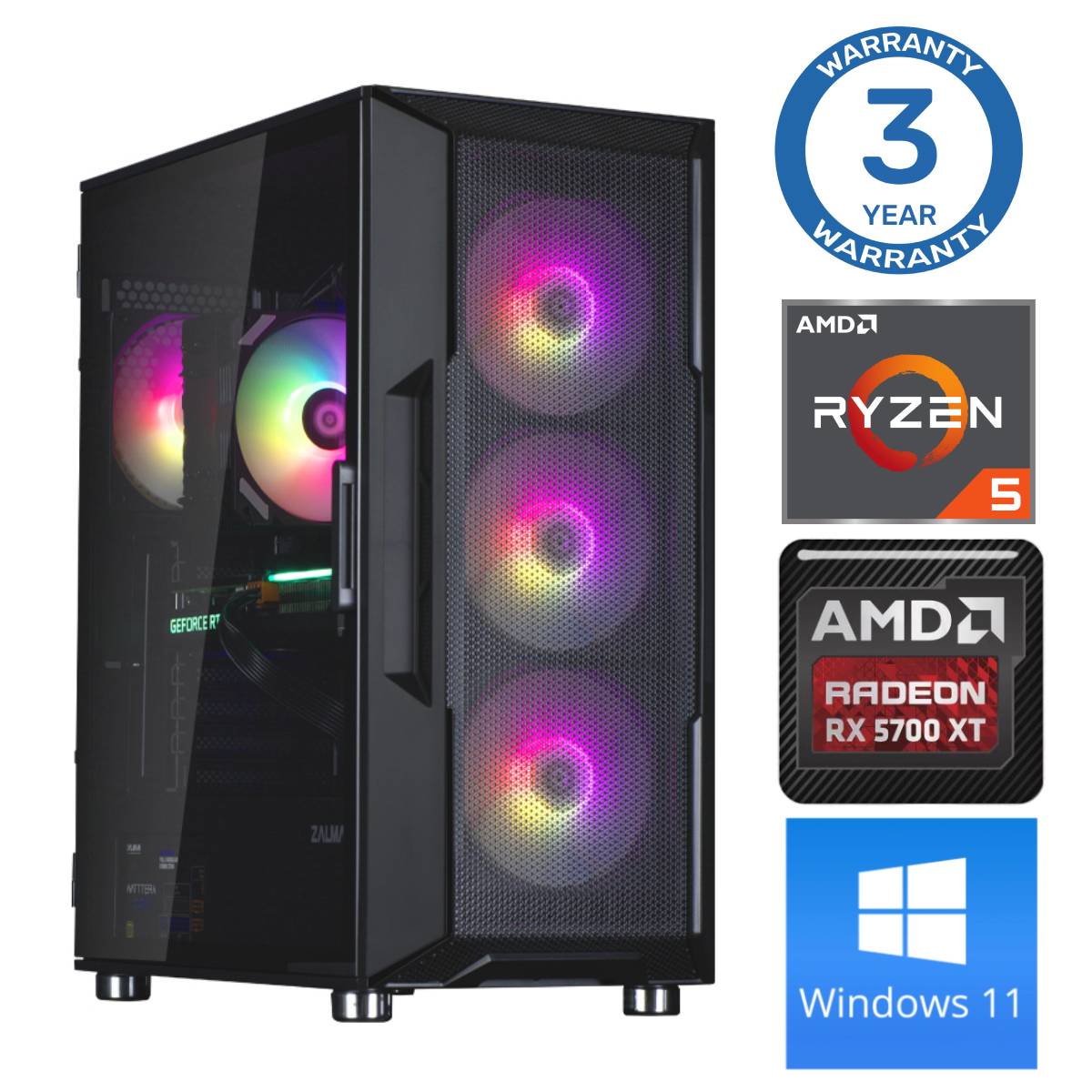 INTOP Ryzen 5 5600X 64GB 1TB SSD M.2 NVME RX5700 XT 8GB WIN11 RW37676WH (EWH411537676) dators