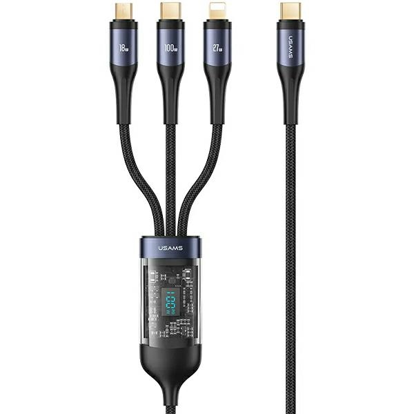 USAMS Kabel pleciony U83 3w1 100W 1,2m Digital Display PD Fast Charge (lightning|microUSB|USB-C) SJ600USB01 (US-SJ600) SJ600USB01 (695844490 USB kabelis