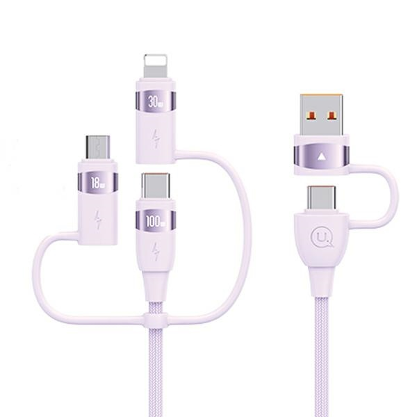 USAMS Kabel U85 2xUSB-C|USB|Micro-USB| Lightning 6w1 1,2m 100W PD Fast Charge fioletowy|purple SJ645USB02 (US-SJ645) SJ645USB02 (69584449064 USB kabelis