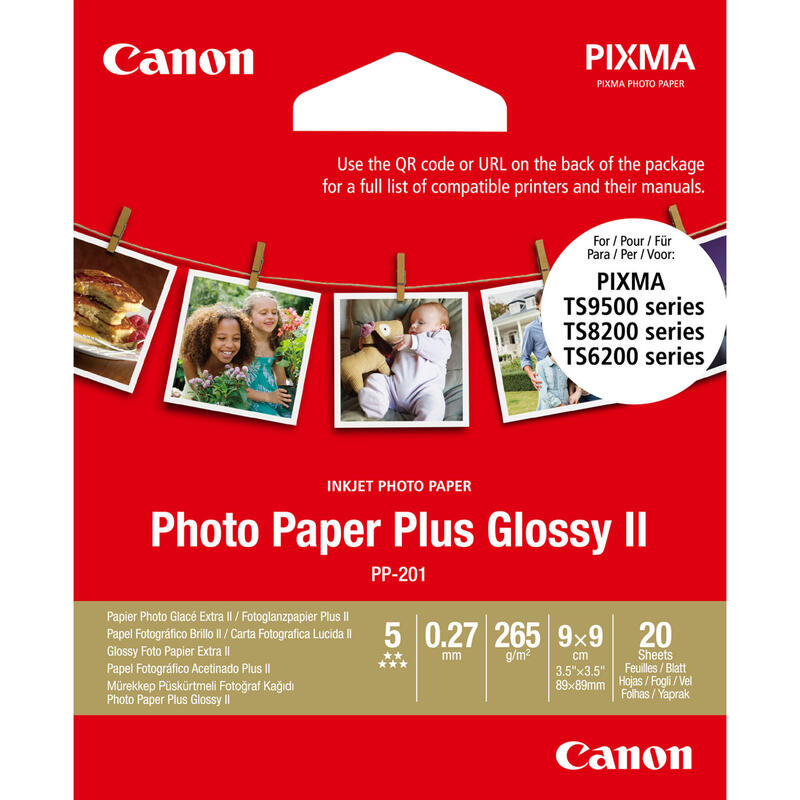 Canon PP-201 8,9 x 8,9 cm 20 Sh. Photo Paper Plus Glossy II 265 g papīrs