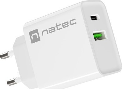 NATEC USB CHARGER RIBERA USB-A+USB-C 20W PD WHITE iekārtas lādētājs