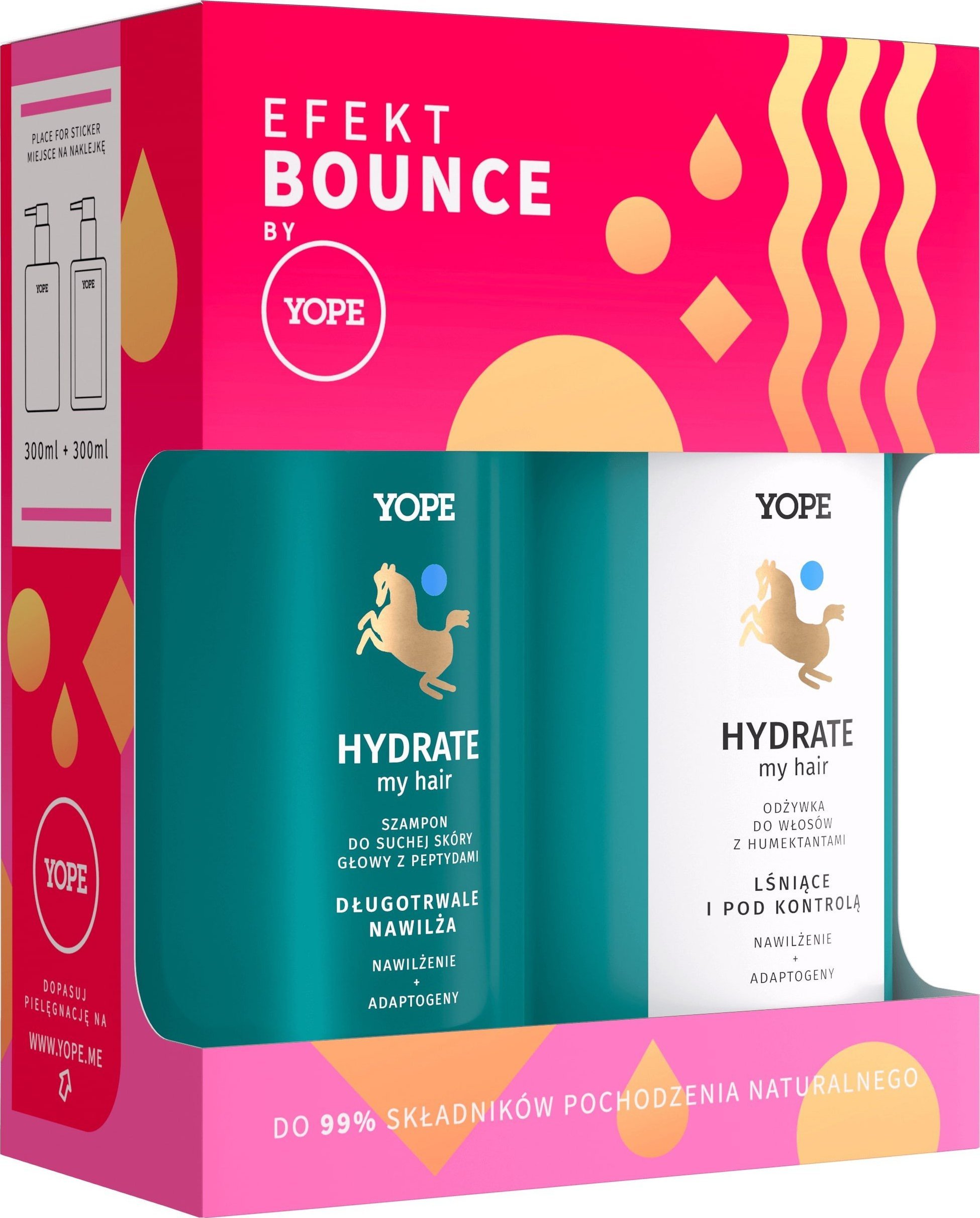 YOPE_SET Efekt Bounce Hydrate szampon do suchej skory glowy z Pepydami 300ml + odzywka do wlosow z Humektantami 300ml 5903760205546 (5903760 Matu šampūns