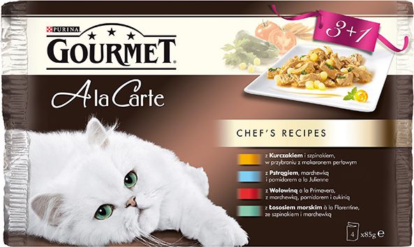 Nestle GOURMET Ala Carte 4x85g Kurczak, Pstrag, Wolowina, Losos 7989 (7613037552102) kaķu barība