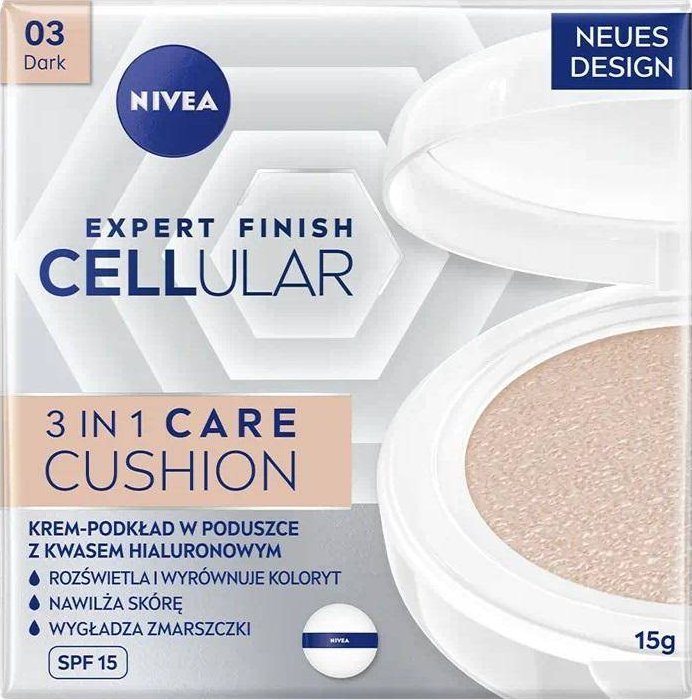 Nivea Expert Finish Cellular 3in1 Care Cushion krem-podklad w poduszce SPF15 03 Dark 15 ml 4005900897367 (4005900897367) tonālais krēms