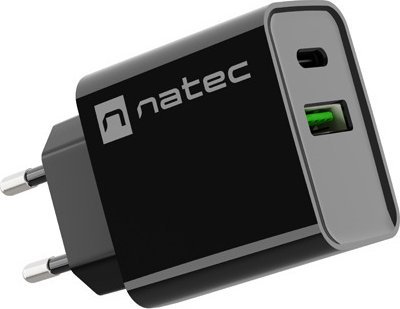 NATEC USB CHARGER RIBERA USB-A+USB-C 20W PD BLACK iekārtas lādētājs