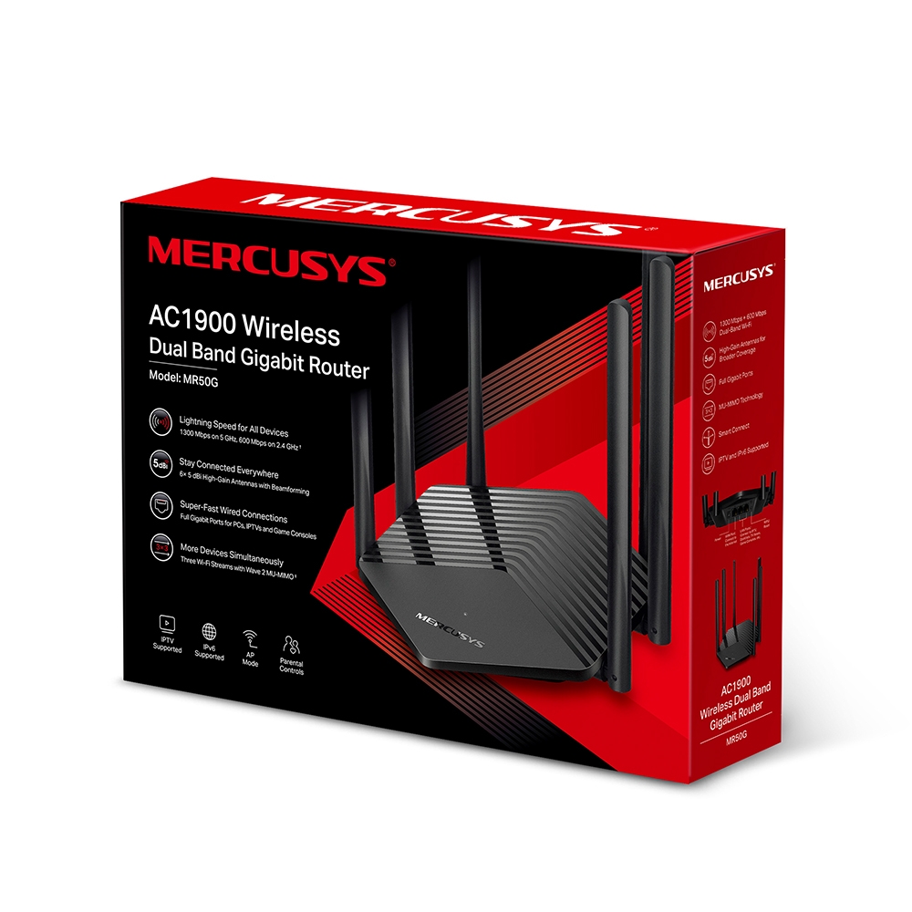 Mercusys Dual-Band Router MR50G 802.11ac, 600+1300 Mbit/s, 10/100/1000 Mbit/s Rūteris