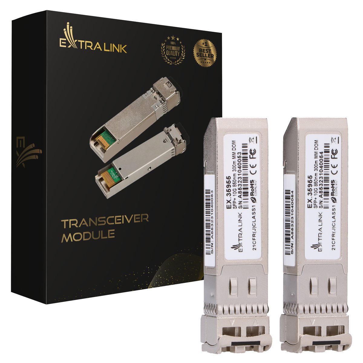 Extralink SFP+ 10G 2-pack | SFP+ Module | 10Gbps, LC/UPC, 850nm, 300m, multi mode, DOM datortīklu aksesuārs