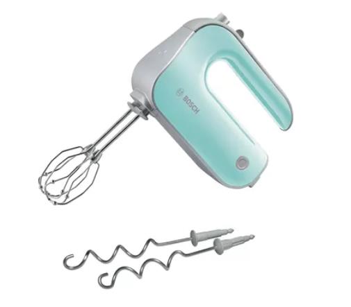 Bosch Hand mixer MFQ40302 500W, 5 speeds+turbo,2 fine cream whisks and 2 dough hooks, color:mint turquoise / Silver Mikseris