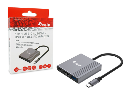 Equip Dock USB-C->HDMI,USB3.0,100WPD         4K60Hz 0.15m gr dock stacijas HDD adapteri