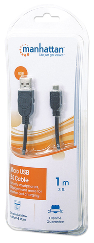 USB Kabel Manhattan A -> micro B St/St  1.00m sw USB kabelis